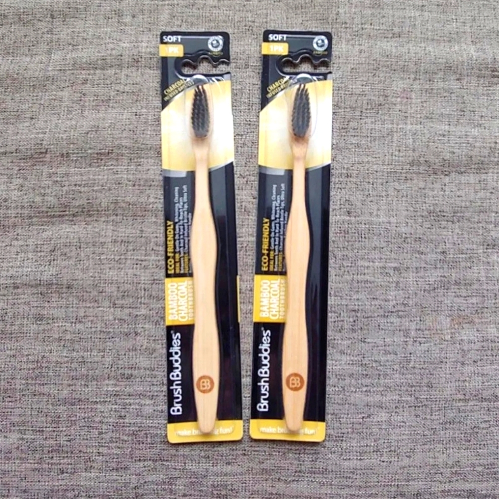 Brush Buddies 2pack Bamboo Charcoal Toothbrush Eco-friendlyActivated Charcoal